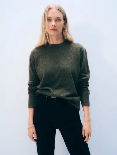 White + Warren Cashmere Crewneck Thyme Heather Top In Green