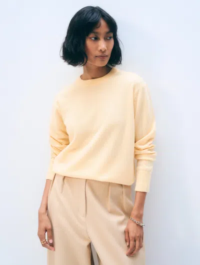 White + Warren Cashmere Crewneck Top In Cornsilk In Neutral