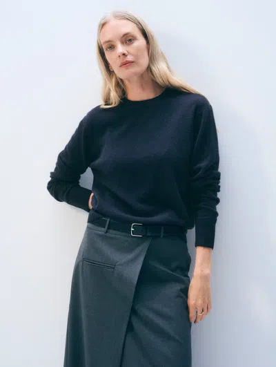 White + Warren Cashmere Crewneck Top In Deep Navy Blue