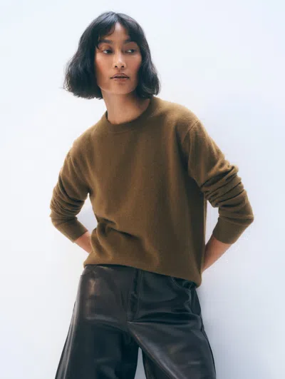 White + Warren Cashmere Crewneck Top In Golden Brown