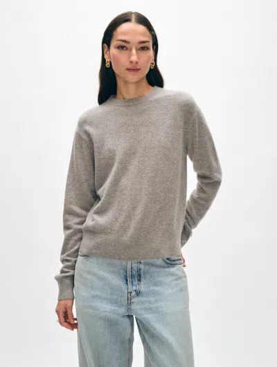 White + Warren Cashmere Crewneck Top In Grey Heather