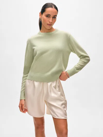 White + Warren Cashmere Crewneck Top In Mint Green