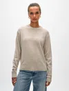White + Warren Cashmere Crewneck Top In Sand Wisp Heather In Sand Wisp Heather