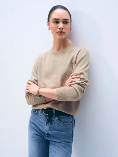 White + Warren Cashmere Crewneck Top In Taupe Heather In Brown