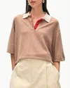 White + Warren Cashmere Cropped Polo Shirt In True Camel Combo