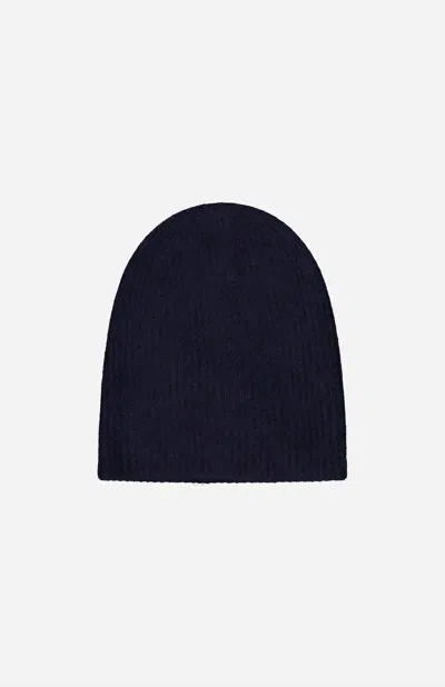 White + Warren Cashmere Deep Rib Beanie In Navy In Blue