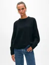 White + Warren Cashmere Drop Shoulder Crewneck Top In Black In Black
