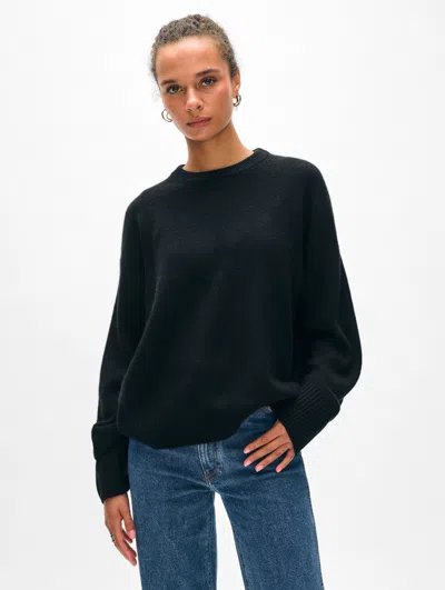 White + Warren Cashmere Drop Shoulder Crewneck Top In Black
