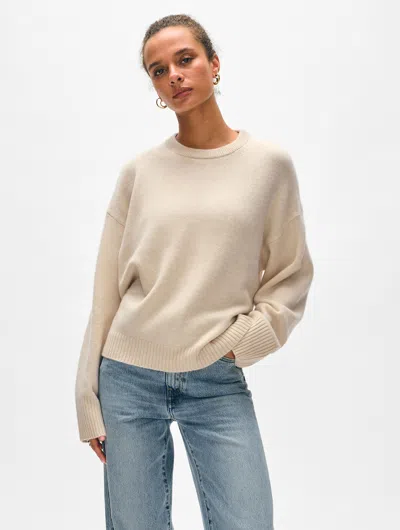 White + Warren Cashmere Drop Shoulder Crewneck Top In Natural Heather