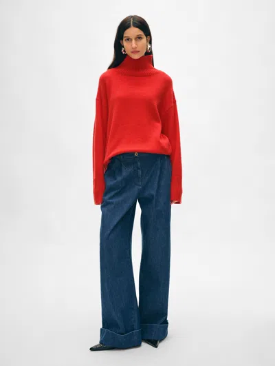 White + Warren Cashmere Easy Standneck Sweater In Carmine Red