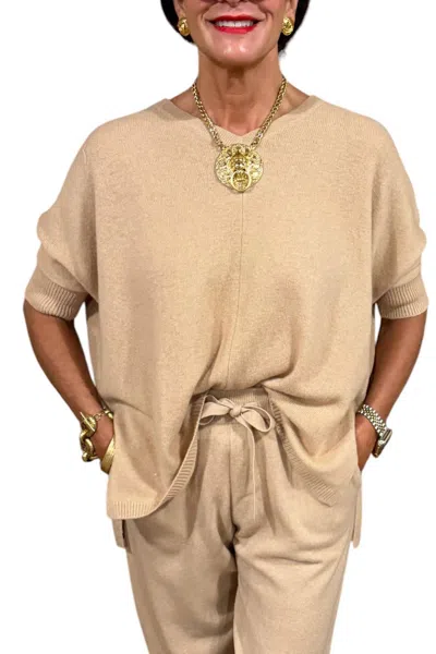White + Warren Cashmere Easy Vee Top In Camel In Neutral