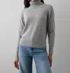 White + Warren Ribbed Trim Cashmere Turtleneck In Grey