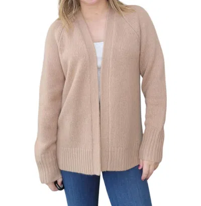 White + Warren Cashmere Featherweight Cardigan In True Camel In Multi