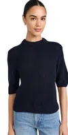 White + Warren Cashmere Featherweight Puff Sleeve Crew Sweater Deep Navy