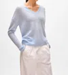 White + Warren Cashmere Featherweight V Neck Sweater In Pale Mist In Blue