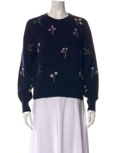 Pre-owned White + Warren Cashmere Floral Print Sweater In Black