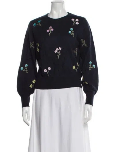 Pre-owned White + Warren Cashmere Floral Print Sweater In Blue