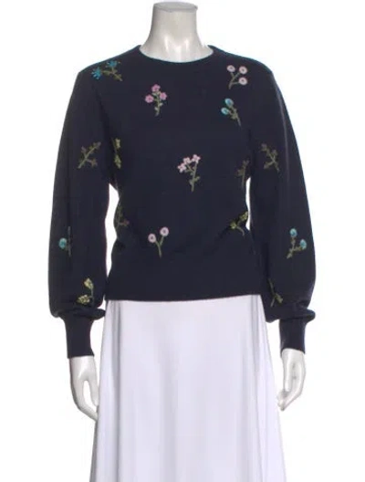 Pre-owned White + Warren Cashmere Floral Print Sweater In Blue