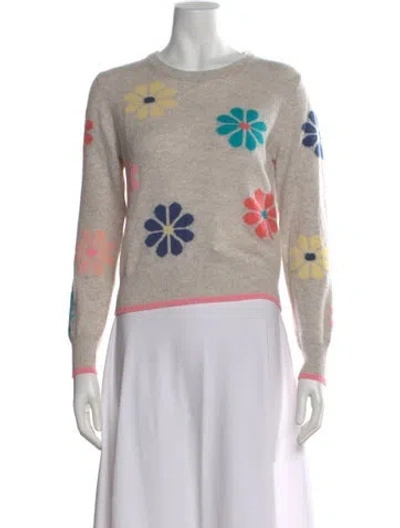 Pre-owned White + Warren Cashmere Floral Print Sweater In Neutral