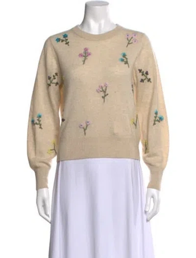Pre-owned White + Warren Cashmere Floral Print Sweater In Neutral