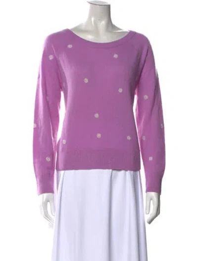 Pre-owned White + Warren Cashmere Floral Print Sweater In Purple