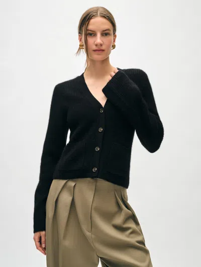 White + Warren Cashmere Fluted Sleeve Cardigan Sweater In Black