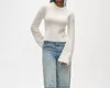 White + Warren Cashmere Fluted Sleeve Top In Soft White