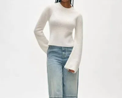 White + Warren Cashmere Fluted Sleeve Top In Soft White