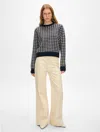 White + Warren Cashmere Gingham Crewneck Top In Deep Navy Blue/natural In Deep Navy Blue/natural