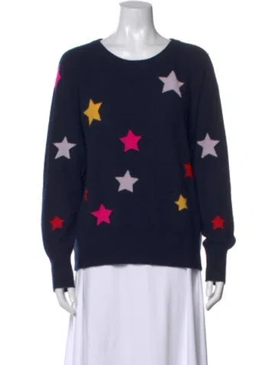 Pre-owned White + Warren Cashmere Graphic Print Sweater In Blue