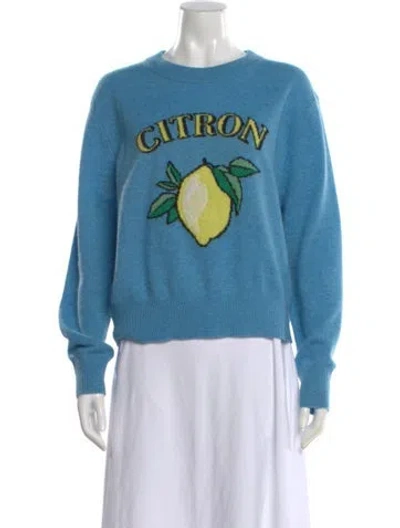Pre-owned White + Warren Cashmere Graphic Print Sweater In Blue