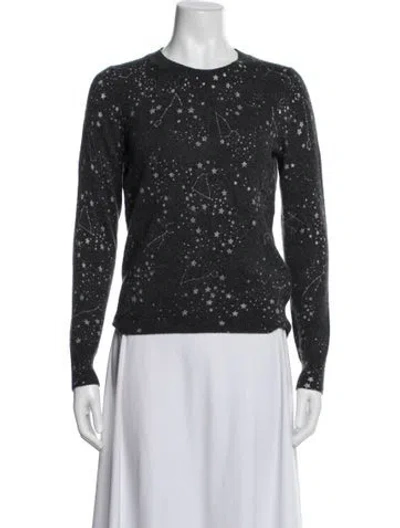 Pre-owned White + Warren Cashmere Graphic Print Sweater In Blue