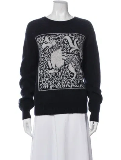 Pre-owned White + Warren Cashmere Graphic Print Sweater In Blue