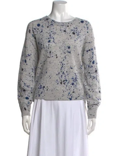 Pre-owned White + Warren Cashmere Graphic Print Sweater In Blue