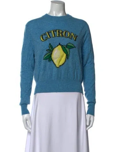 Pre-owned White + Warren Cashmere Graphic Print Sweater In Blue