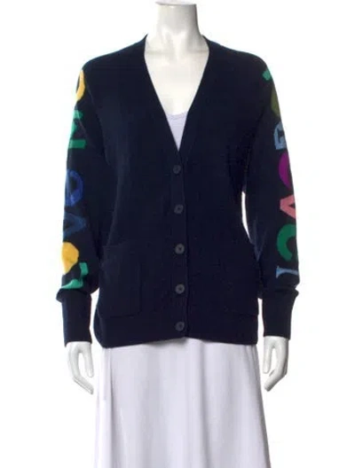 Pre-owned White + Warren Cashmere Graphic Print Sweater In Blue