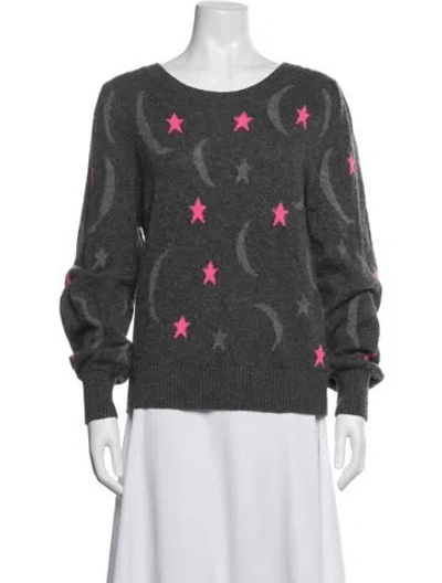 Pre-owned White + Warren Cashmere Graphic Print Sweater In Grey