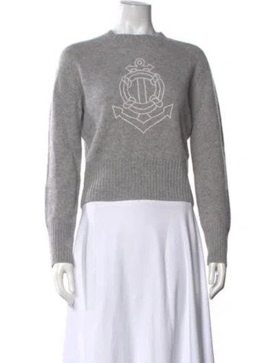 Pre-owned White + Warren Cashmere Graphic Print Sweater In Grey