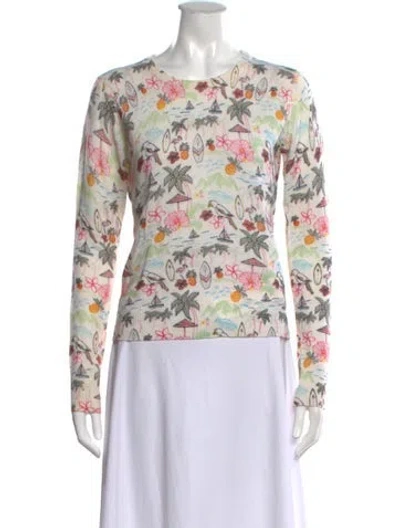 Pre-owned White + Warren Cashmere Graphic Print Sweater In Multicolor