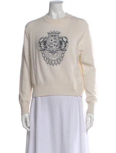 Pre-owned White + Warren Cashmere Graphic Print Sweater In Neutral