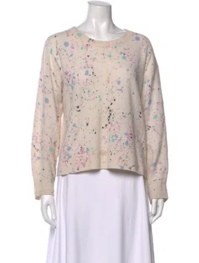 Pre-owned White + Warren Cashmere Graphic Print Sweater In Neutral