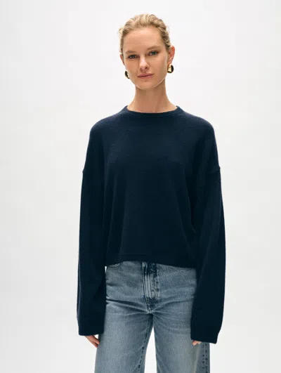 White + Warren Cashmere Heart Drop Shoulder Sweater In Deep Navy Blue