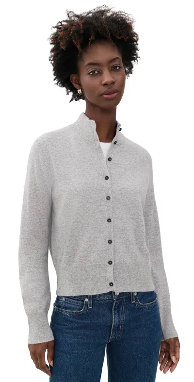 White + Warren Cashmere High Neck Cardigan Grey Heather In Gray