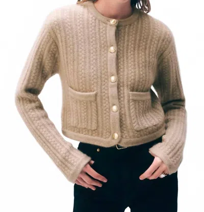 White + Warren Cashmere Luxe Cable Cardigan In Taupe Heather In Gold