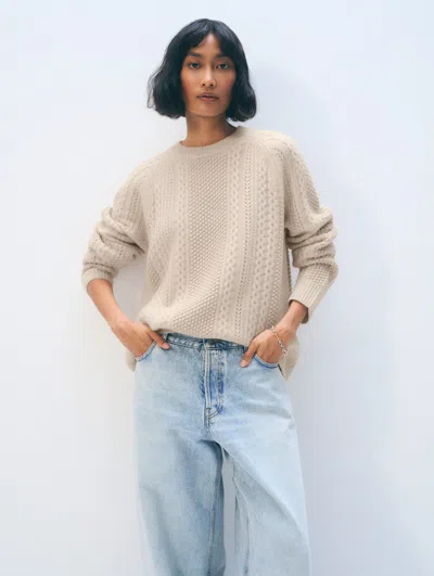 White + Warren Cashmere Luxe Cable Crewneck Natural Heather Top In Neutral