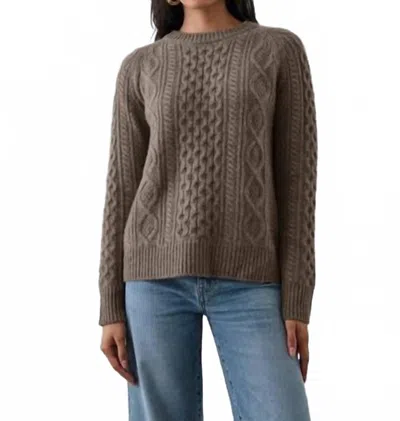 White + Warren Cashmere Luxe Cable Crewneck Sweater In Driftwood Heather In Brown