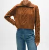 White + Warren Cashmere Luxe Cable Collar Crewneck Top In Cedar Brown In Multi