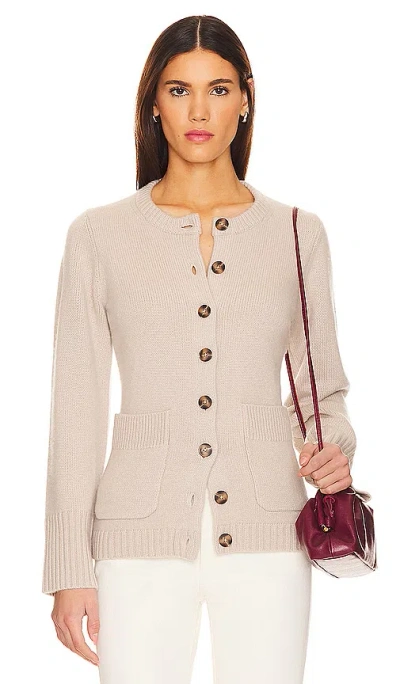 White + Warren Cashmere Luxe Cardigan In Jute Hthr