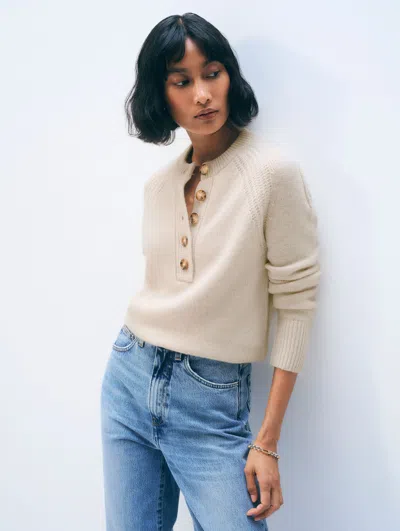 White + Warren Cashmere Luxe Henley Natural Heather Sweater In Burgundy