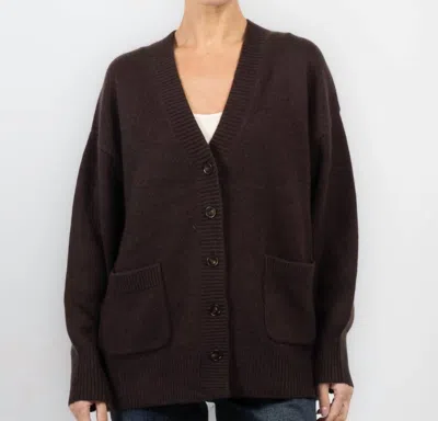 White + Warren Cashmere Luxe Pocket Cardigan In Dark Umber In Brown
